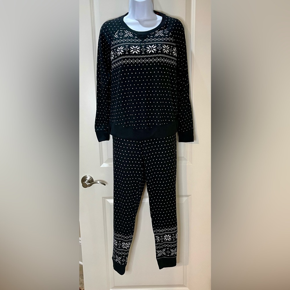 Cuddl Duds Pajama Loungewear Set Black and White Nordic Design Size Small